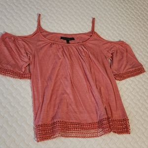 White House Black Market off shoulder coral shirt